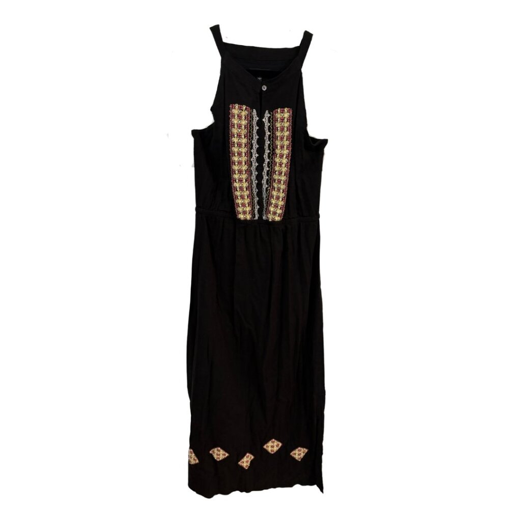 Crinkled Black Dress with Beads and Embroidery, J. Peterman - Size 10